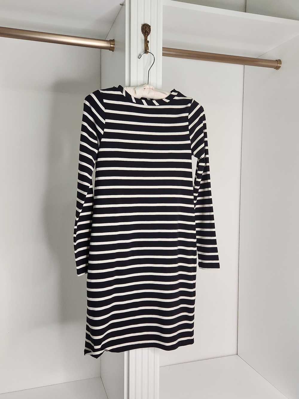 French Connection Striped Long-Sleeve Shift Dress in Black & White New With Tags